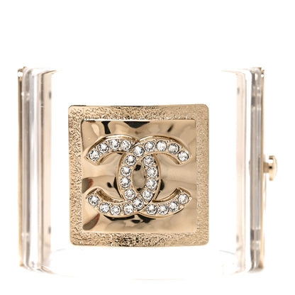 Chanel Resin Crystal CC Cuff Light Gold 1 of 4
