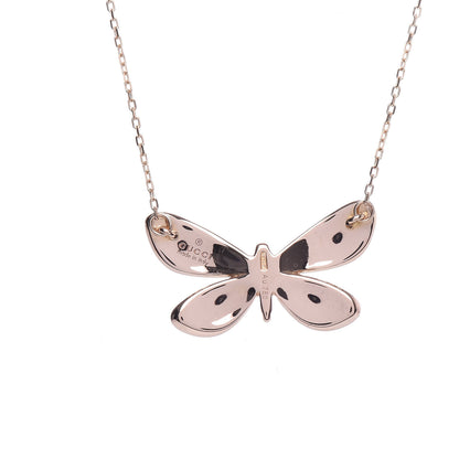 Gucci 18K Rose Gold Enamel Flora Butterfly Pendant Necklace 5 of 6
