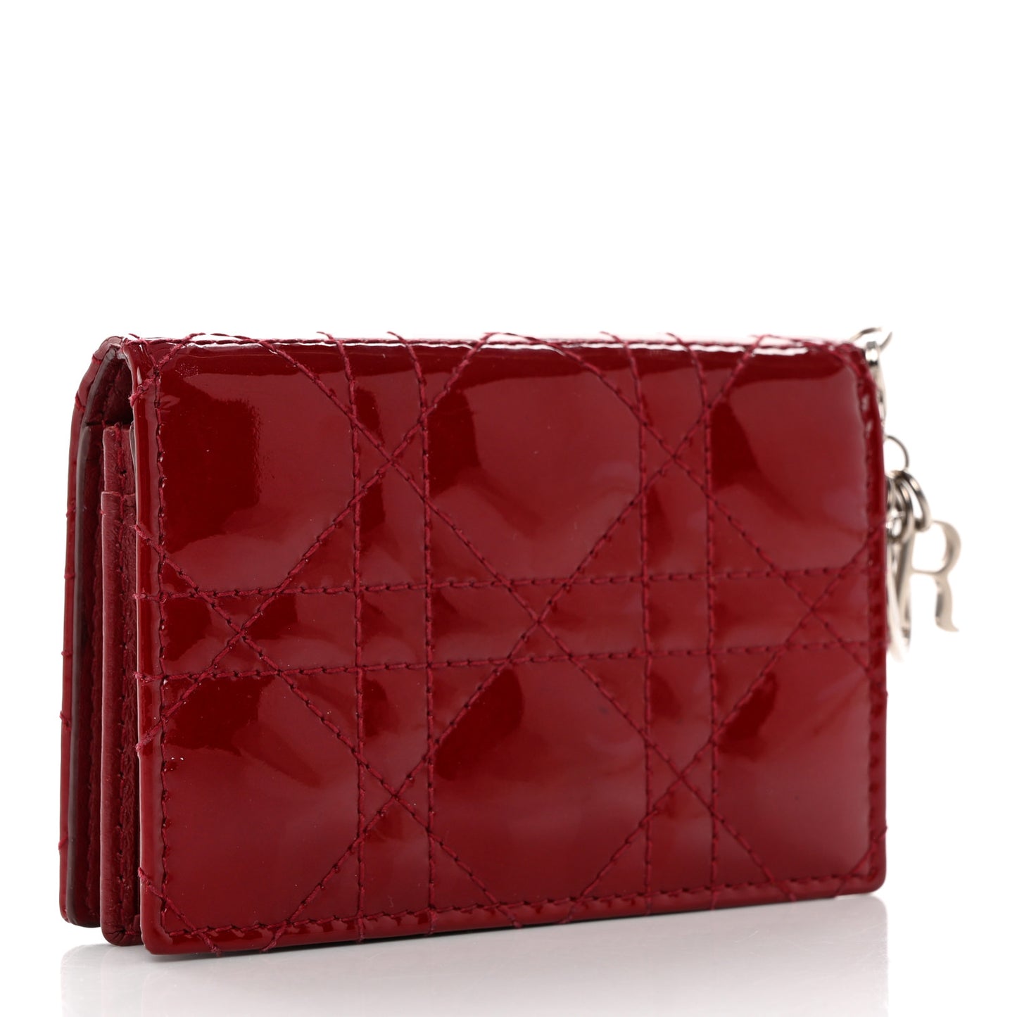 Patent Cannage Mini Lady Dior Wallet Cherry Red