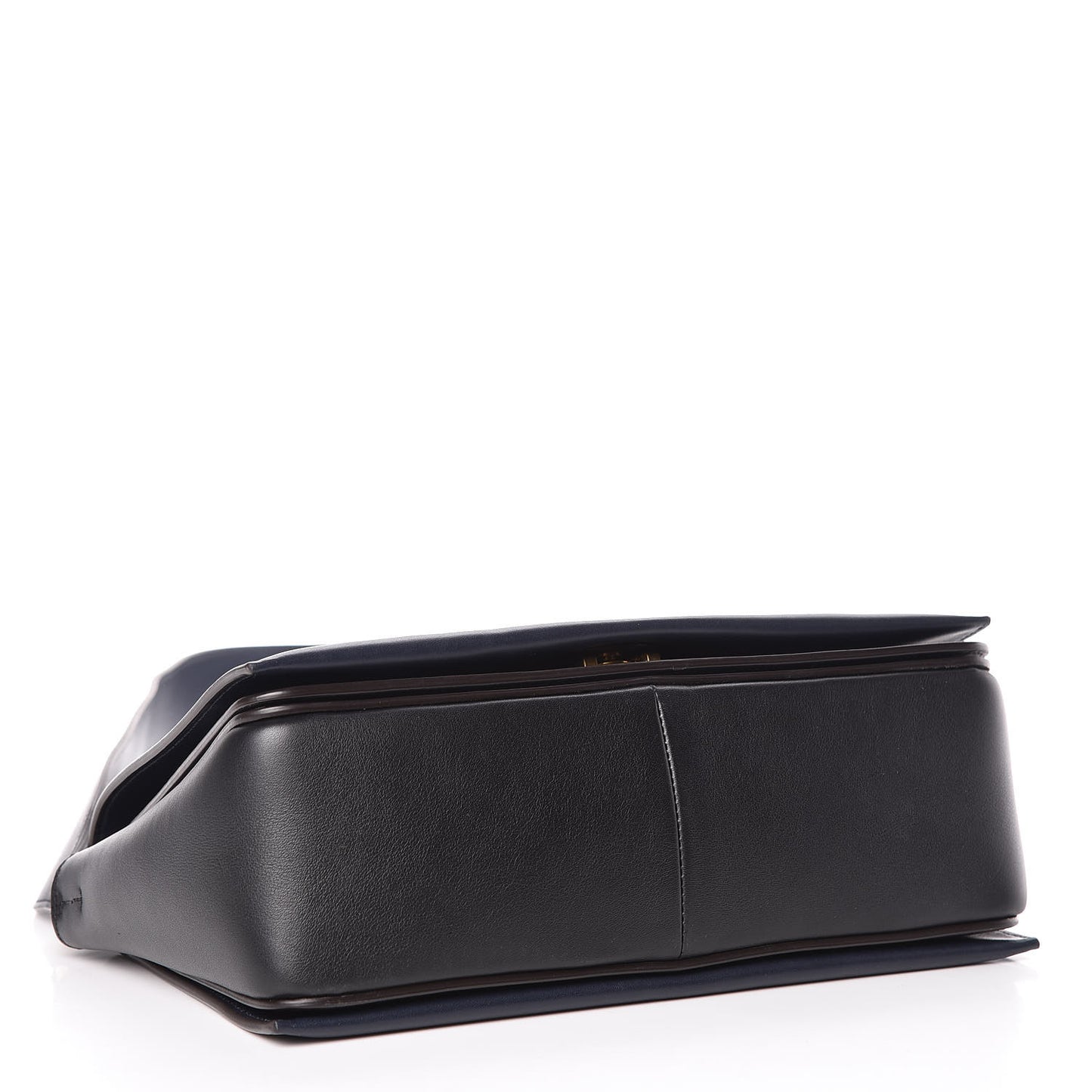 Shiny Smooth Calfskin Medium Frame Shoulder Bag Black Navy