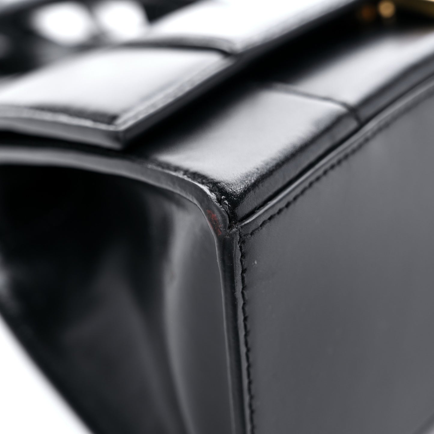 Shiny Box Calfskin Small Hourglass Top Handle Bag Black