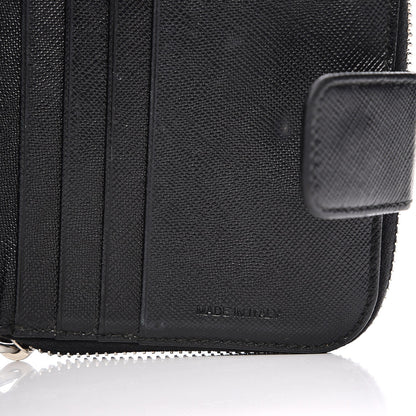 Prada Saffiano Metal Compact Zip Around Wallet Black 8 of 9