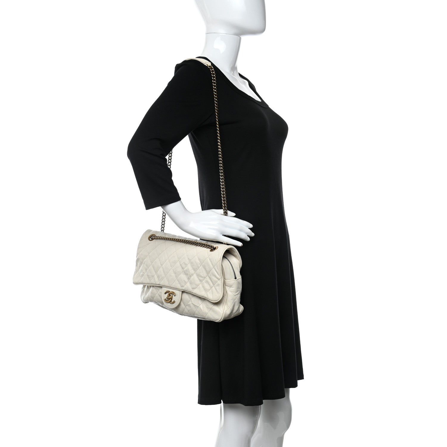 Chanel Crumpled Grained Calfskin Quilted Large Shiva Flap Dark White 2 of 9
