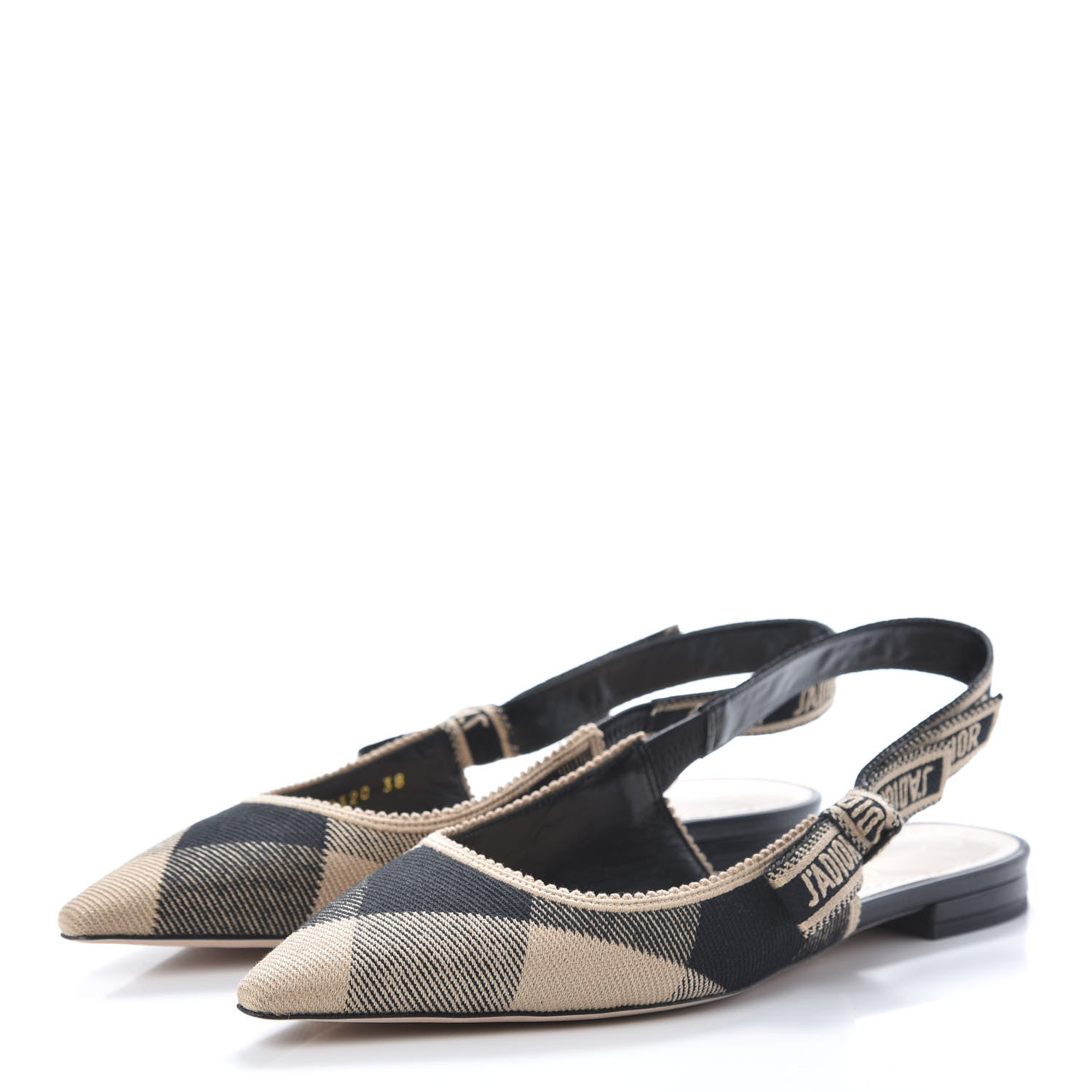 Christian Dior Cotton Ribbon Check'N'Dior J'Adior Slingback Ballet Flats 38 Black Beige 3 of 11