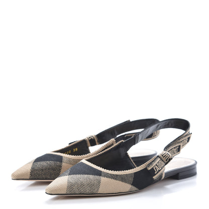 Christian Dior Cotton Ribbon Check'N'Dior J'Adior Slingback Ballet Flats 38 Black Beige 3 of 11