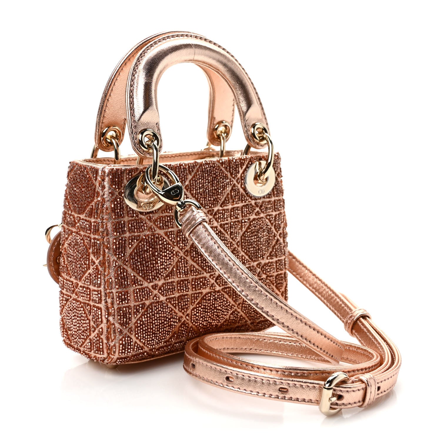 Christian Dior Lambskin Cannage Beaded Embroidery Micro Lady Dior Rose Gold 3 of 9