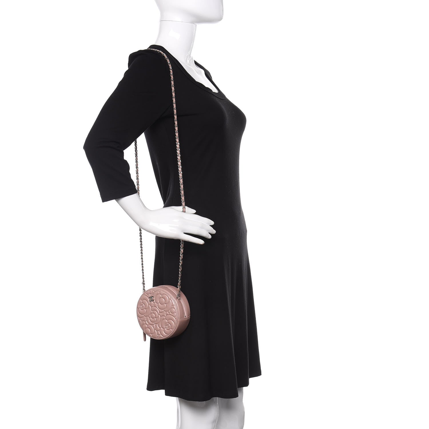 Chanel Goatskin Camellia Quilted Round Clutch With Chain Light Pink 2 of 11