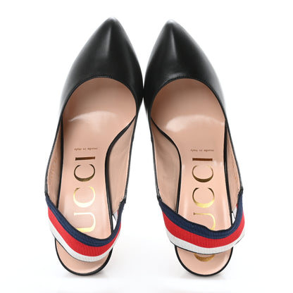 Gucci Malaga Kid Web Sylvie High Heel Slingback Pumps 38 Black 2 of 9