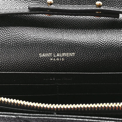 Saint Laurent Grain De Poudre Matelasse Chevron Monogram Chain Wallet Black 6 of 10