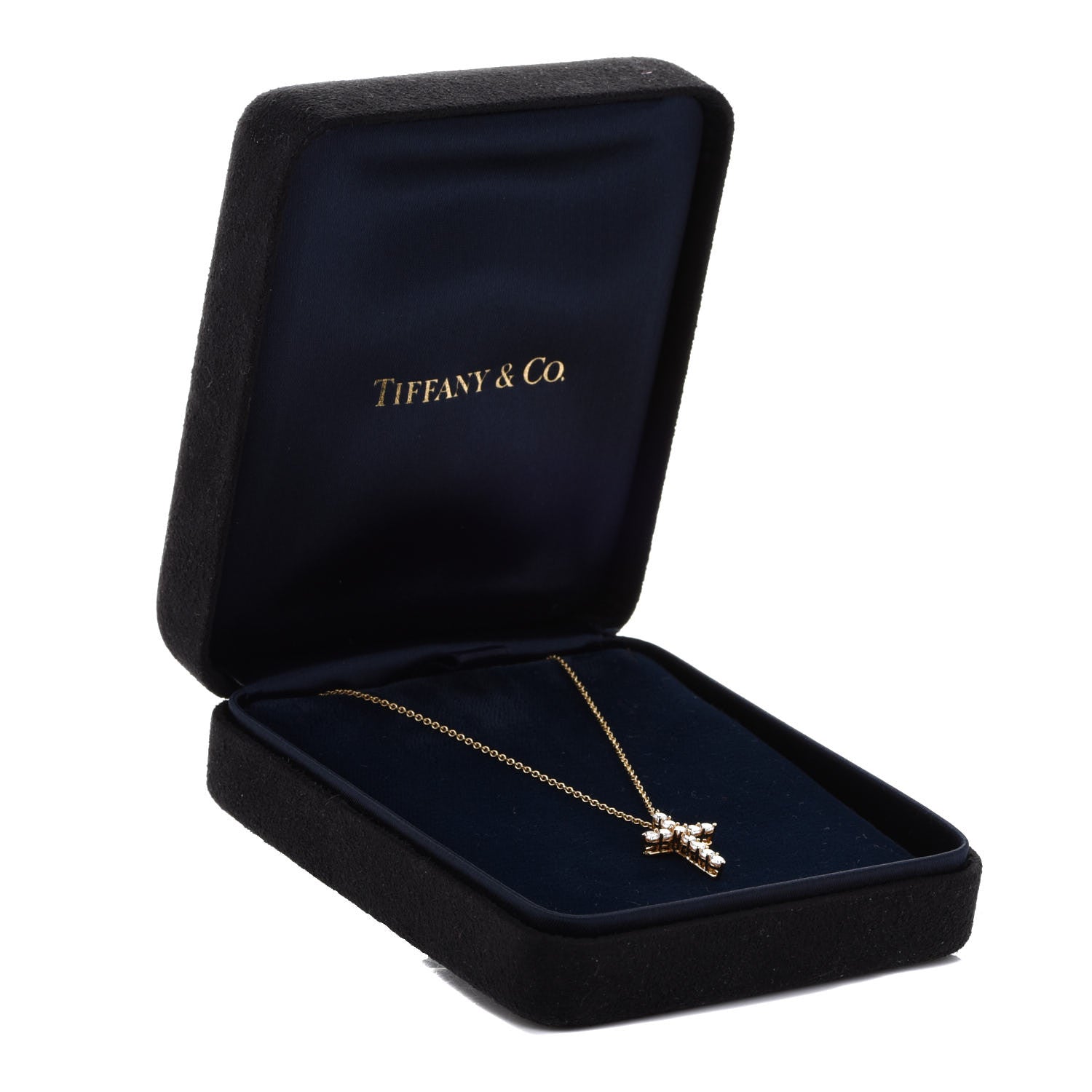 Tiffany 18K Yellow Gold Diamond Small Cross Pendant Necklace 8 of 8