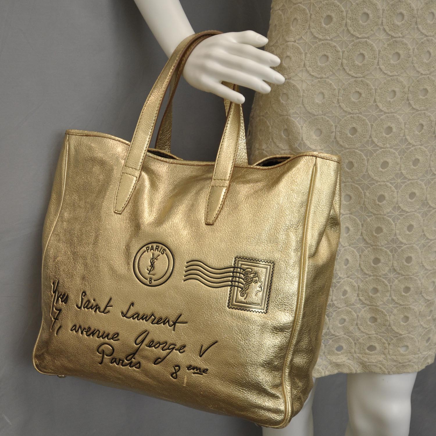 Saint Laurent Leather Y-Mail Tote Metallic Gold 2 of 9