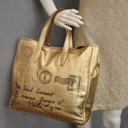 Saint Laurent Leather Y-Mail Tote Metallic Gold 2 of 9