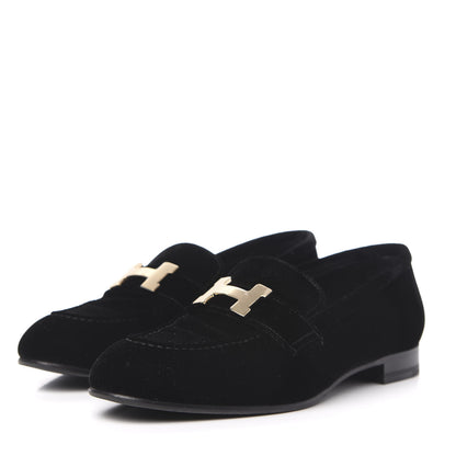 Hermes Velvet Womens Paris Loafers 35 Black 3 of 9