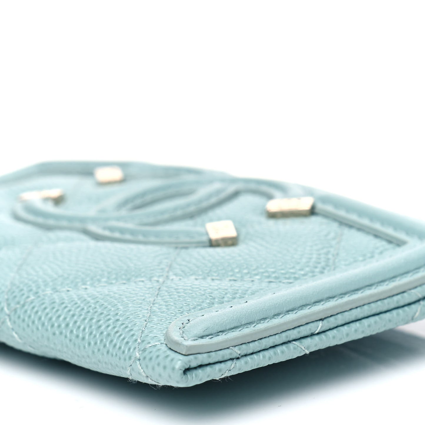 Caviar Quilted Filigree Card Holder Light Blue