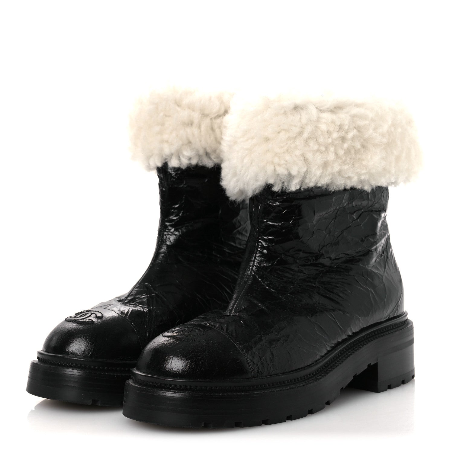 Chanel Lambskin Shearling Short Boots 36 Black 4 of 10