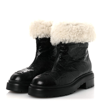 Chanel Lambskin Shearling Short Boots 36 Black 4 of 10
