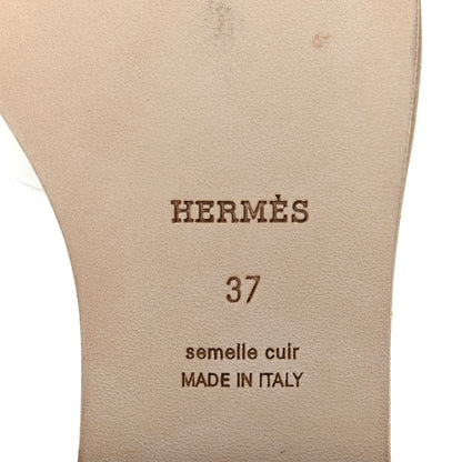 Hermes Metallic Nappa Box Oran Sandals 37 White Gris Argente 5 of 6