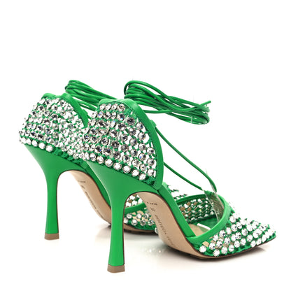 Bottega Veneta Mesh Nappa Crystal Embellished Sparkle Stretch Ankle Tie Sandals 38 Parakeet 4 of 7