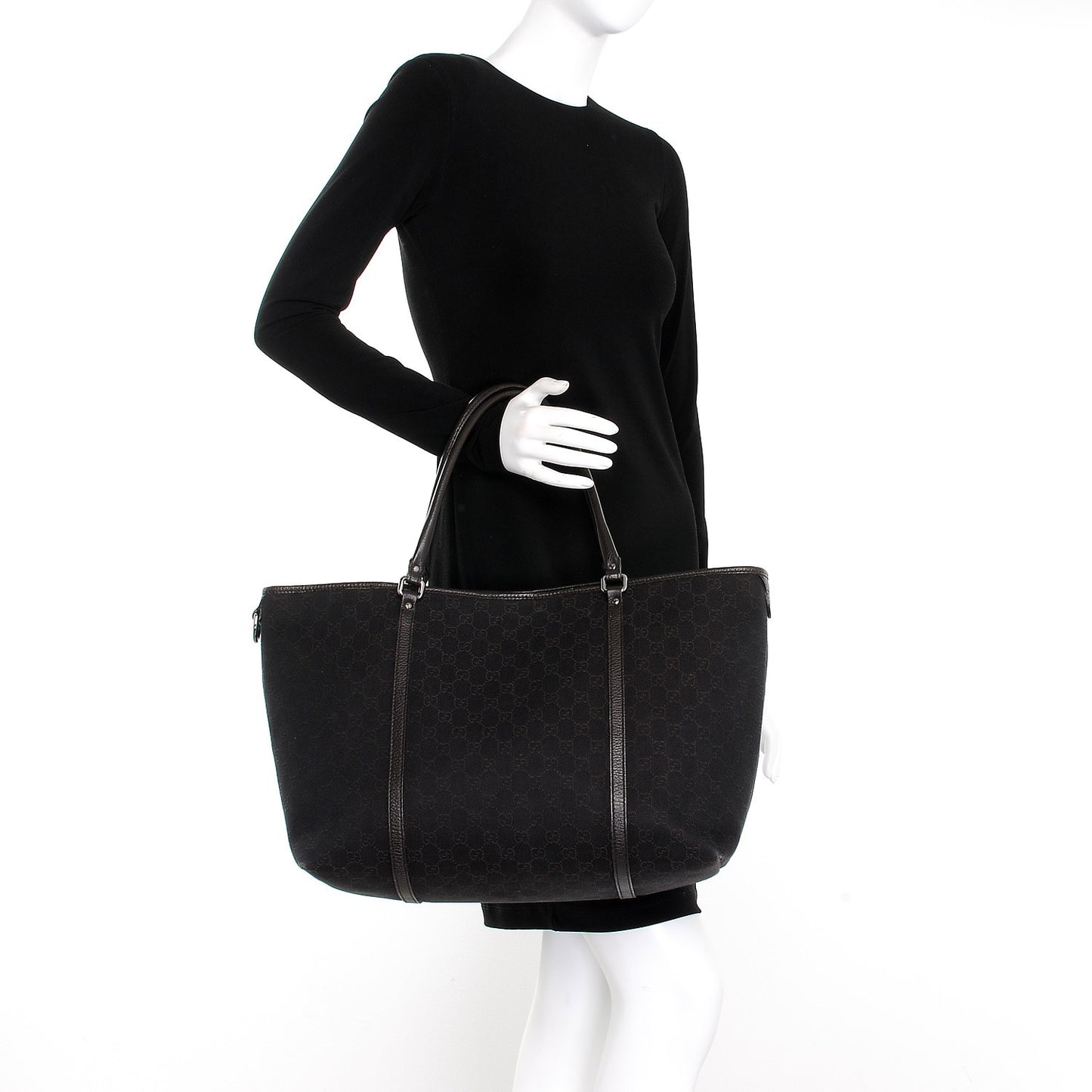 Denim Dollar Calfskin GG Monogram Large Joy Tote Brown