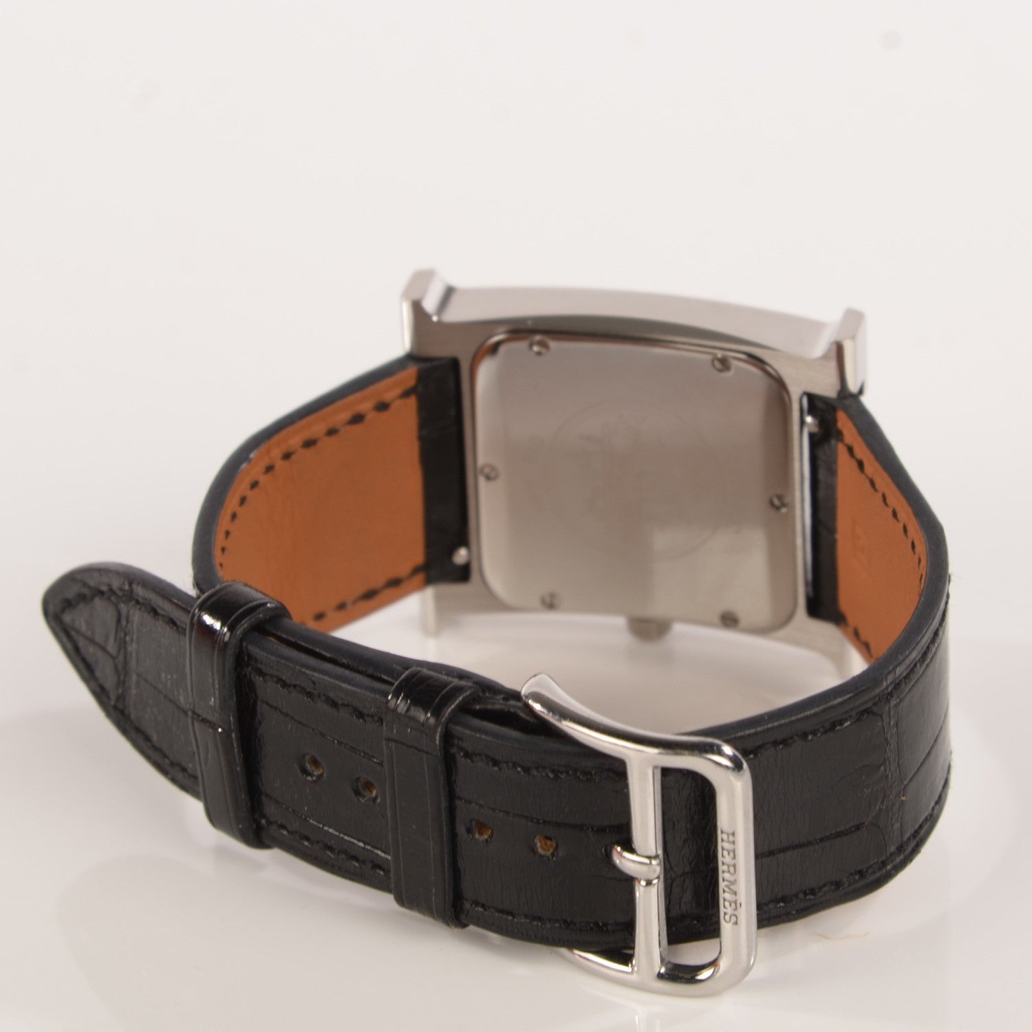 Hermes Stainless Steel Alligator Diamond Mother of Pearl 26mm Heure H Hour Quartz Watch Noir 5 of 11