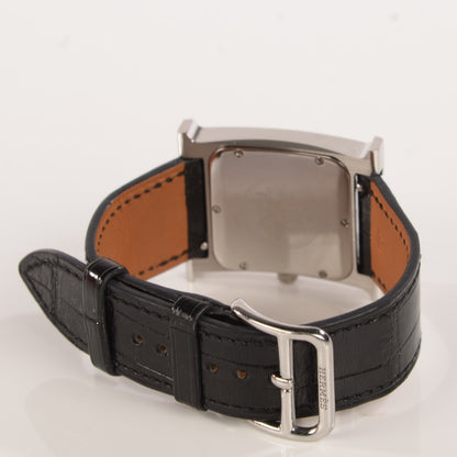 Hermes Stainless Steel Alligator Diamond Mother of Pearl 26mm Heure H Hour Quartz Watch Noir 5 of 11