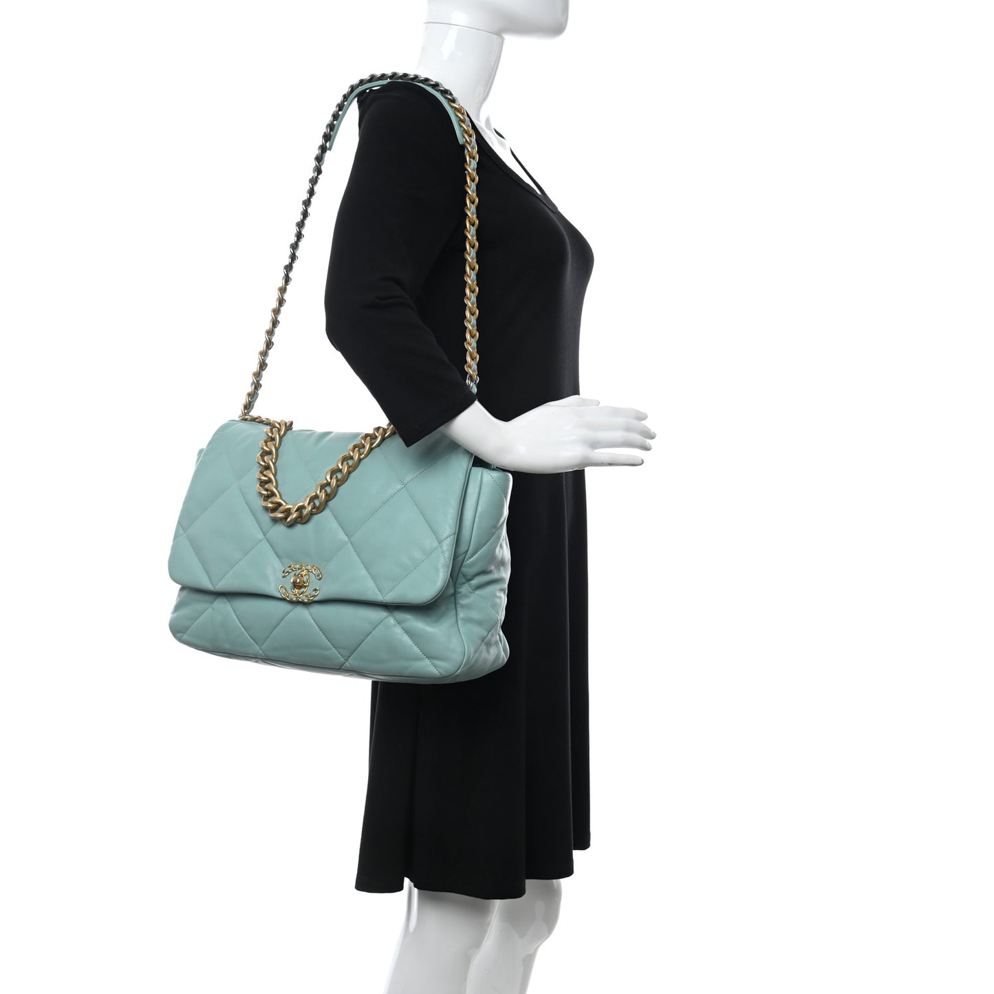 Goatskin Quilted Maxi Chanel 19 Flap Light Blue