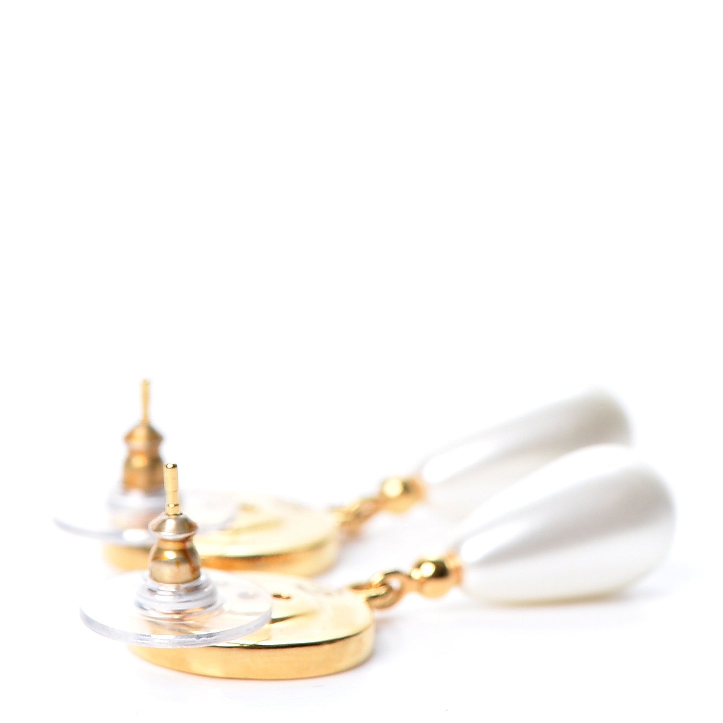 Metal Pearl Paris Button Drop Earrings Gold