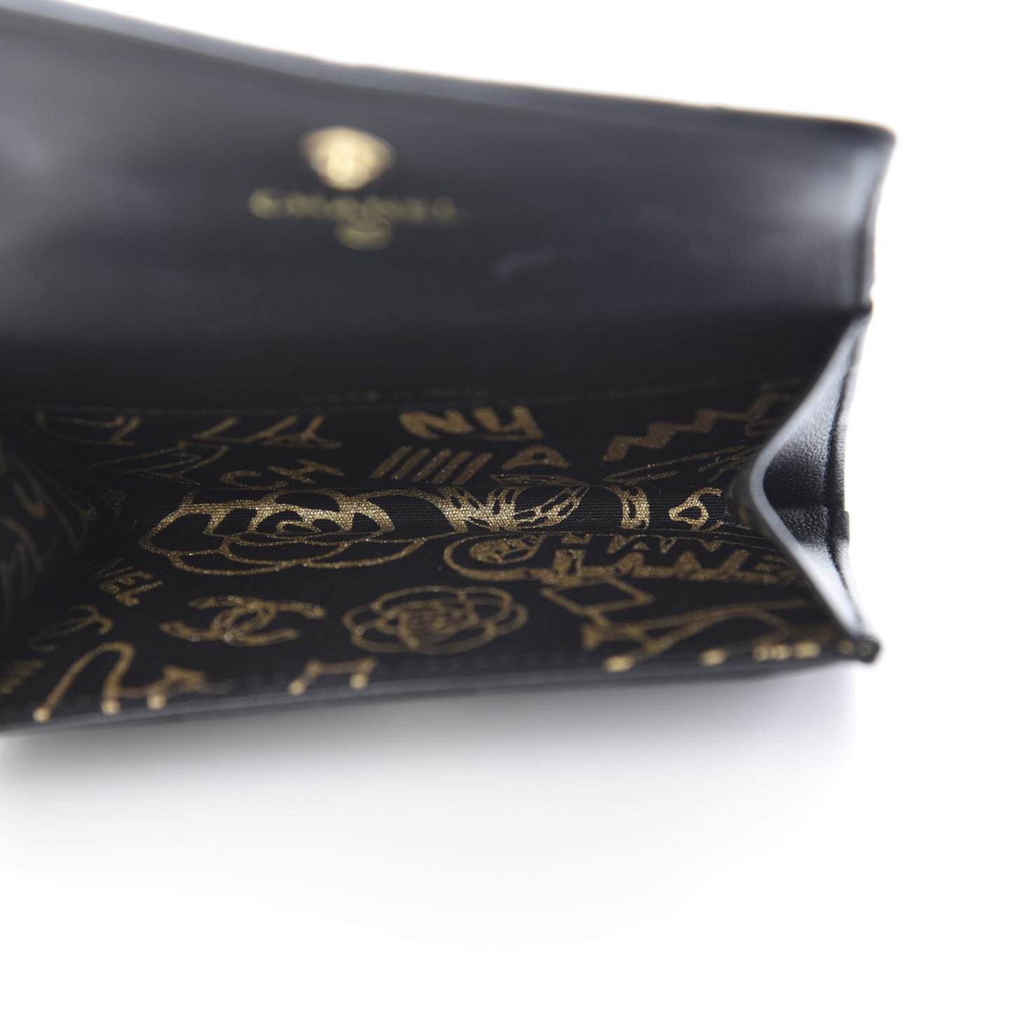Lambskin Quilted Flap Card Holder Black