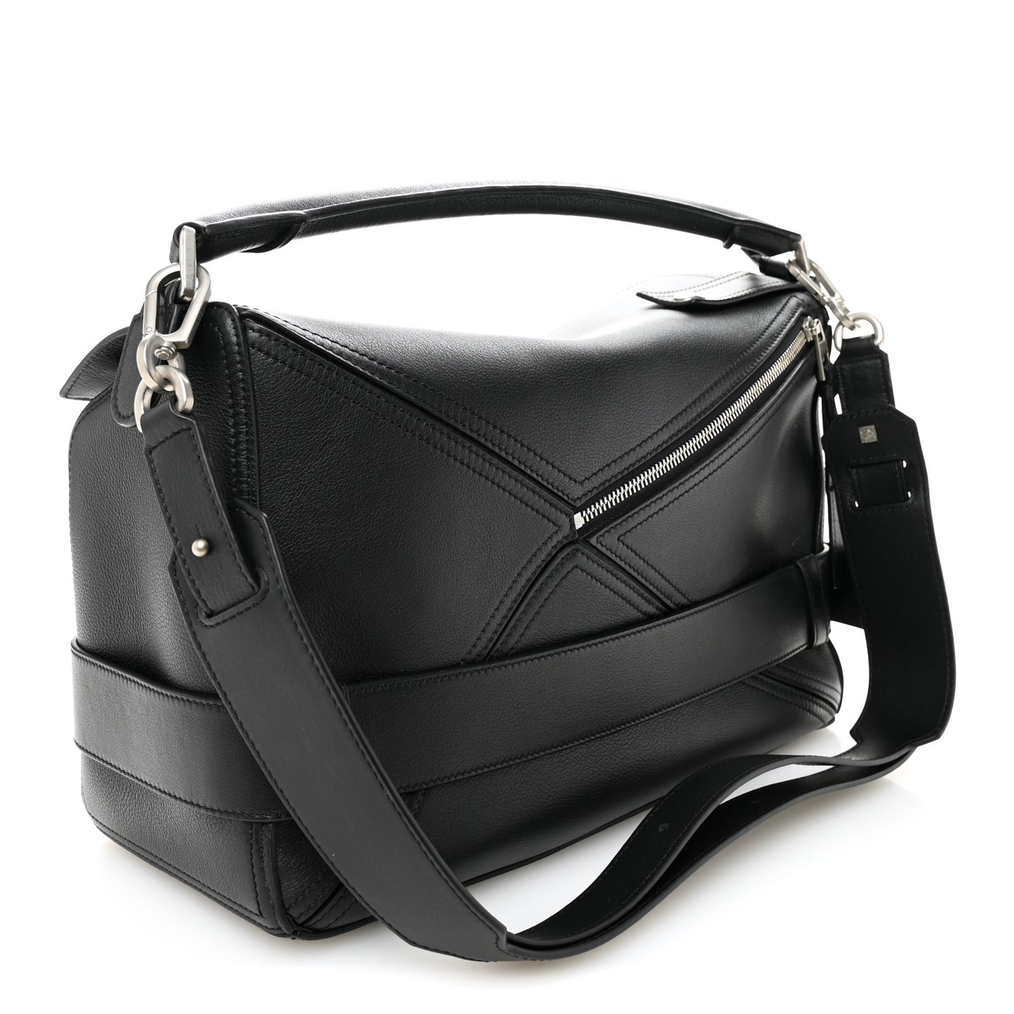 Shiny Calfskin Large Puzzle Biker Bag Black