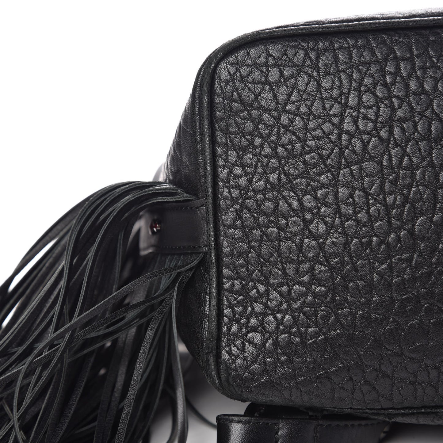Pebbled Calfskin Fringe Lucky L Convertible Backpack Black