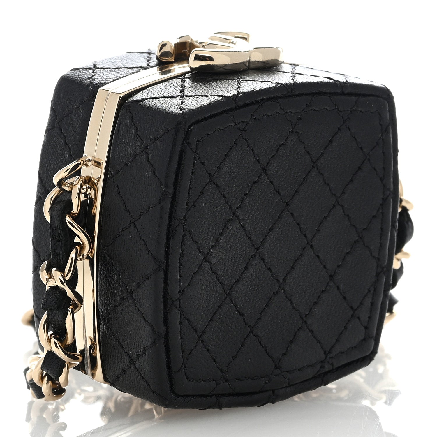 Chanel Lambskin Quilted Small Beauty Box Clutch With Chain Black 3 of 5