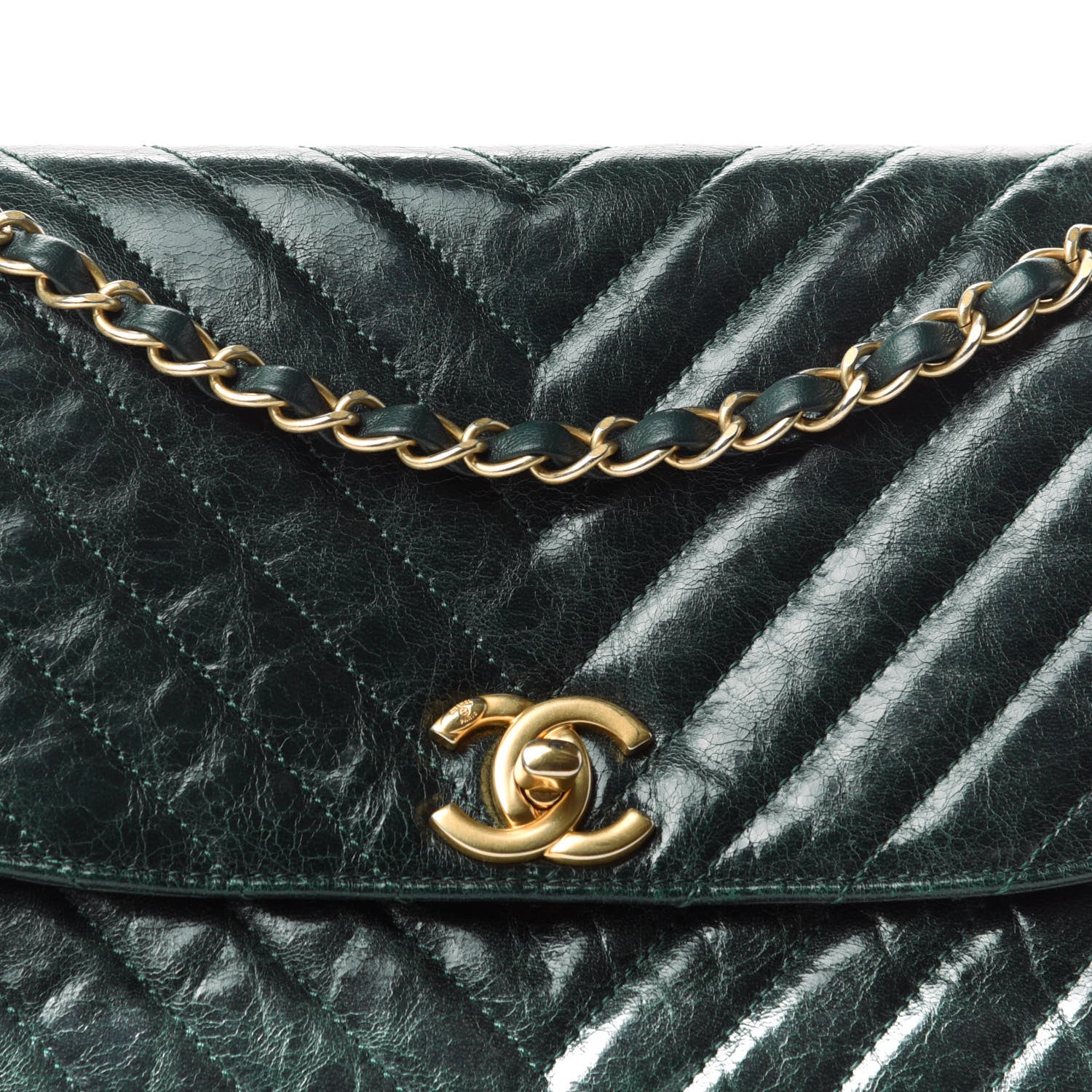 Chanel CHANE Glazed Calfskin Chevron Quilted Large Hampton Flap Dark Green 9 of 11