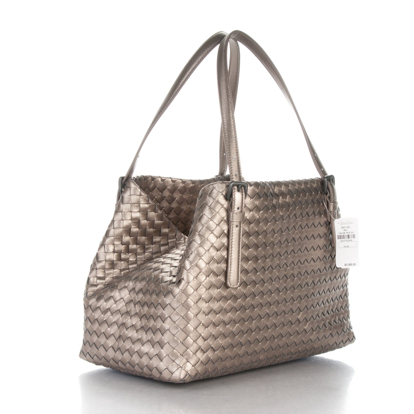Metallic Grosgrain Intrecciato Medium A Shape Seamless Tote Pewter