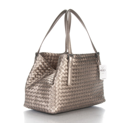 Bottega Veneta Metallic Grosgrain Intrecciato Medium A Shape Seamless Tote Pewter 3 of 8