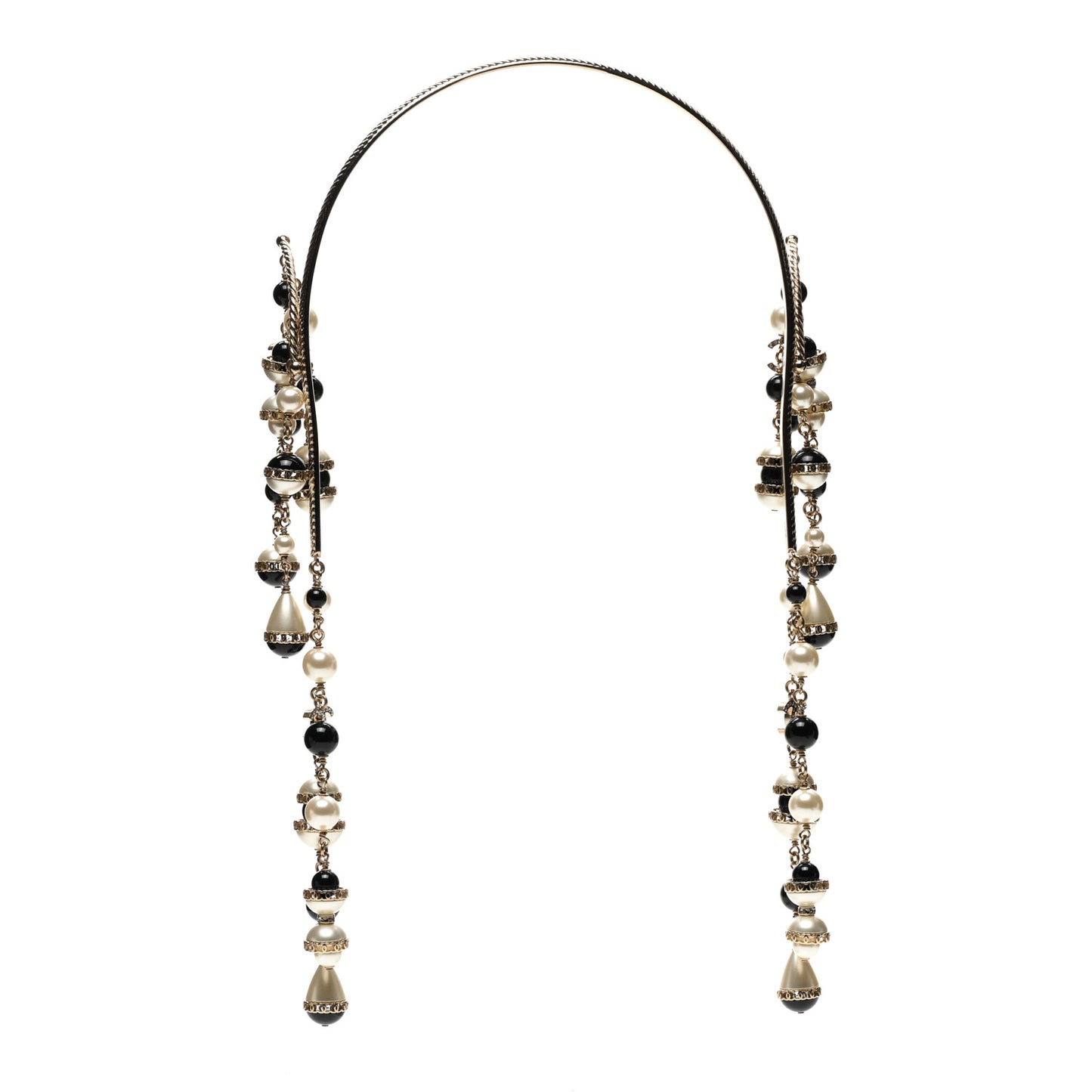 Metal Crystal Pearl Multi Strand Headband Gold Black