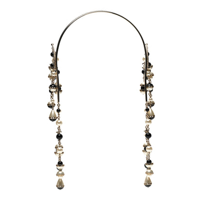 Chanel Metal Crystal Pearl Multi Strand Headband Gold Black 3 of 5