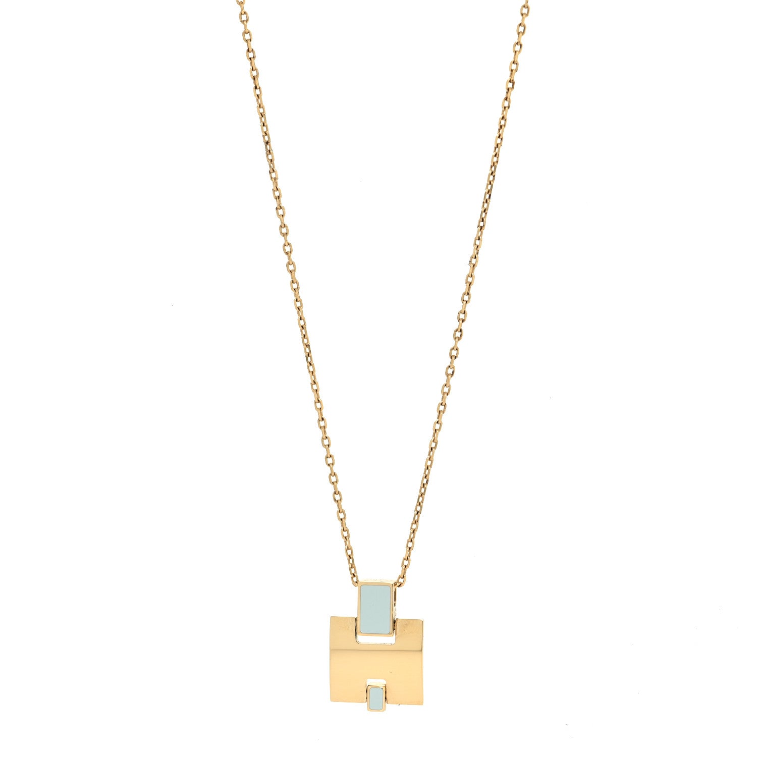 Hermes Gold Plated Lacquered Eileen Pendant Necklace Bleu Pastel 2 of 5