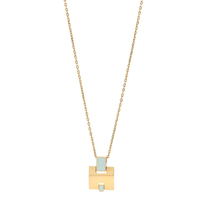 Hermes Gold Plated Lacquered Eileen Pendant Necklace Bleu Pastel 2 of 5