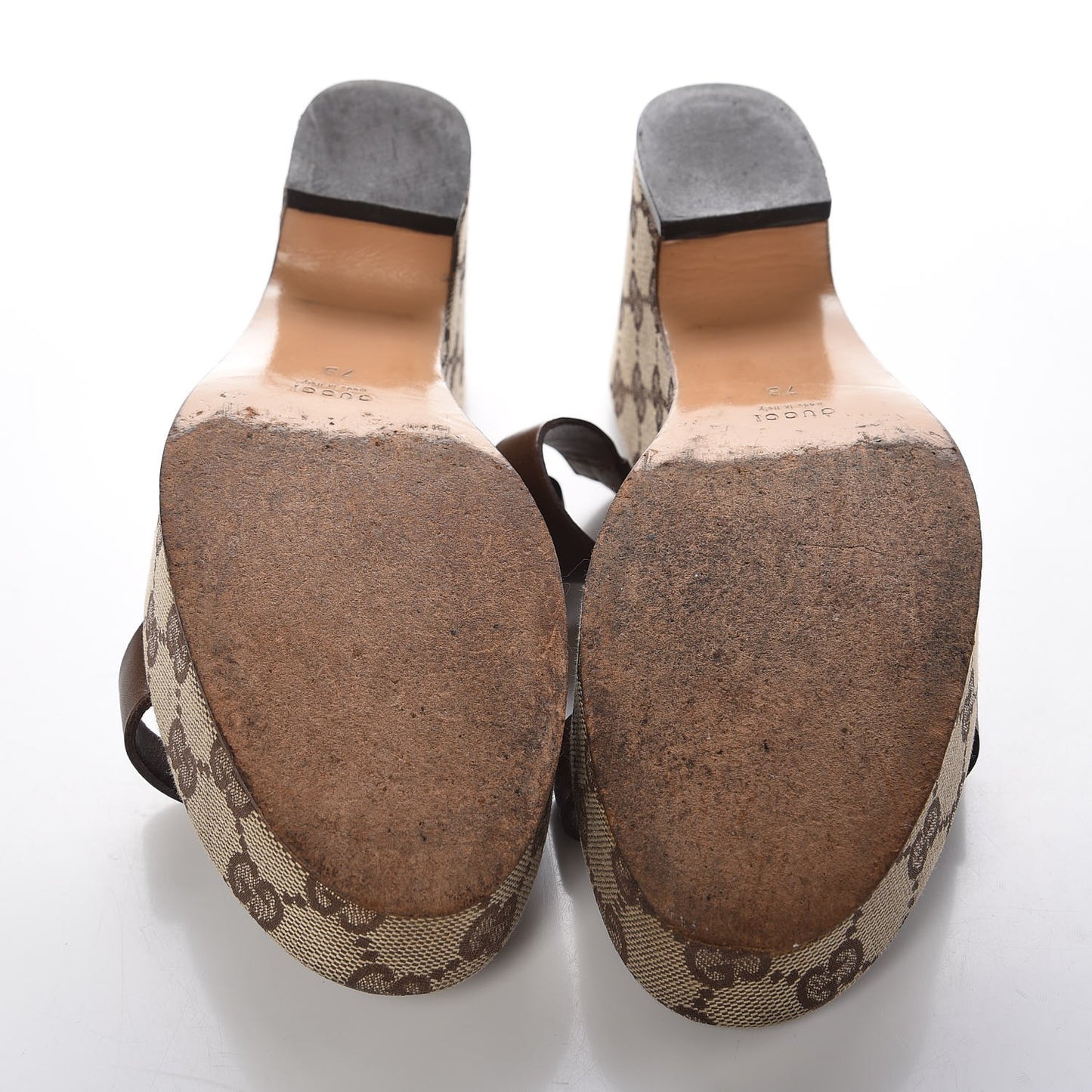 Monogram Calfskin Wedge Sandals 7 Brown