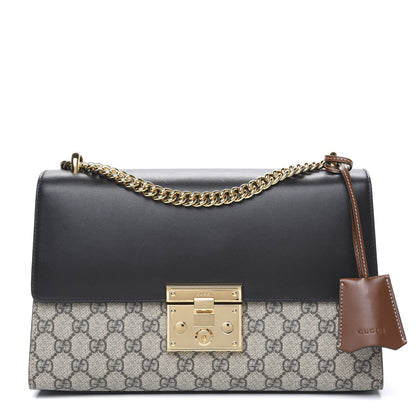 Gucci GG Supreme Monogram Calfskin Medium Padlock Shoulder Bag Beige Black Cuir 1 of 13