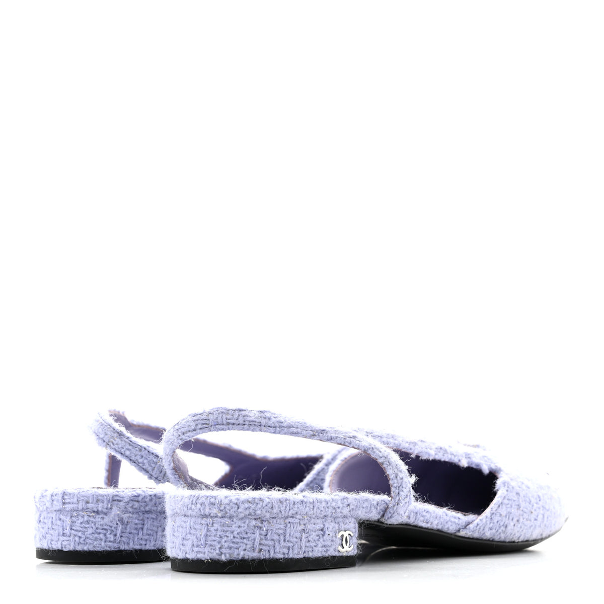 Iridescent Wool Tweed Patent Cap Toe CC Slingback Flats 39.5 Light Purple Silver Black