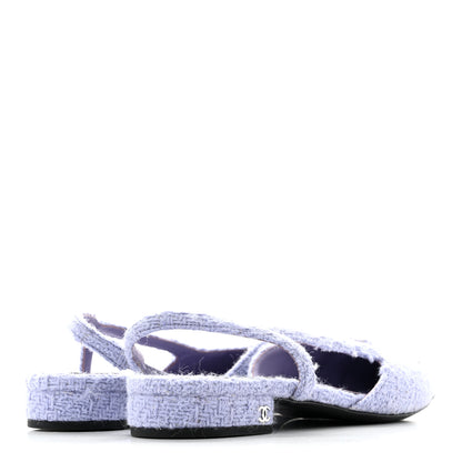 Chanel Iridescent Wool Tweed Patent Cap Toe CC Slingback Flats 39.5 Light Purple Silver Black 5 of 13