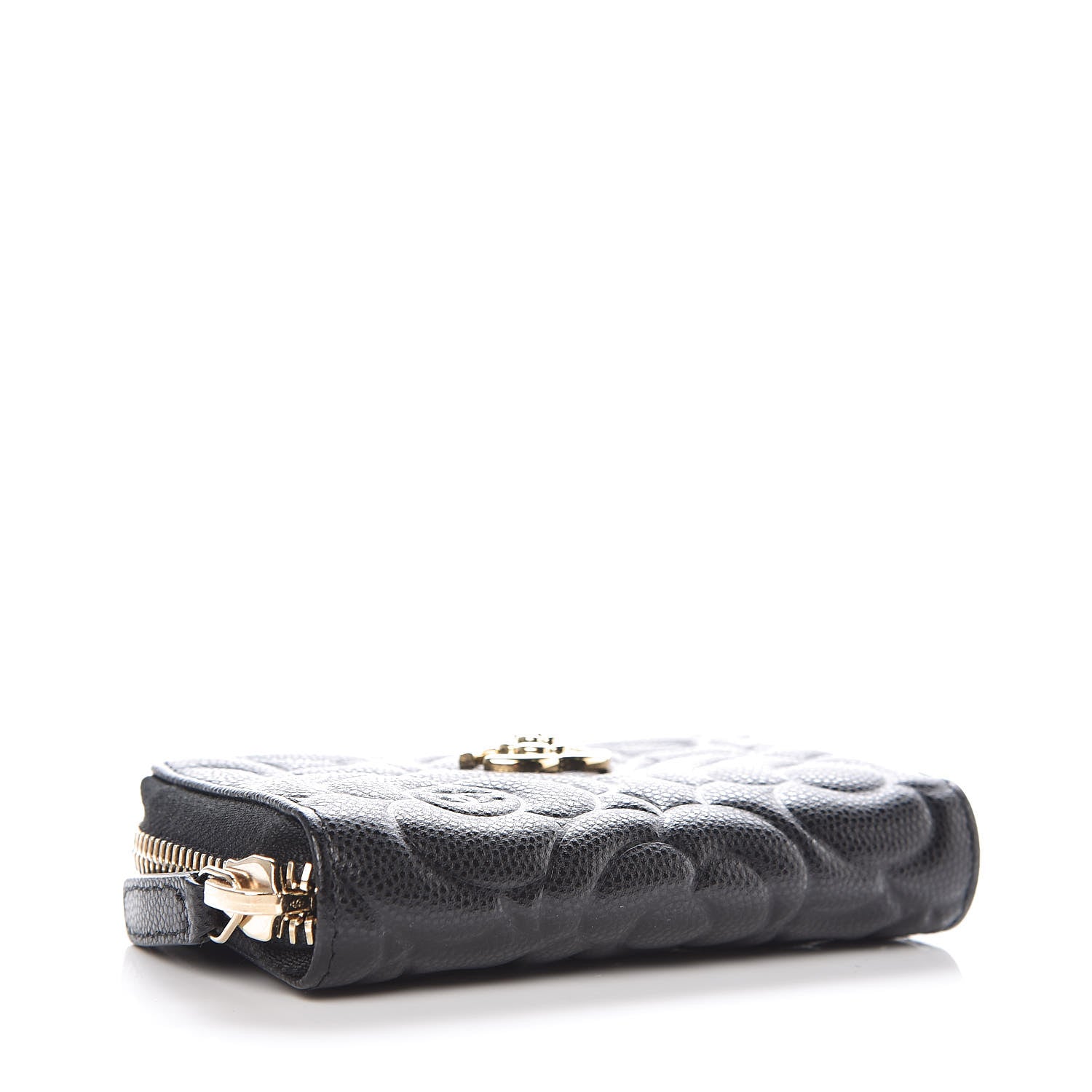 Chanel Caviar Camellia Embossed Zip Coin Purse Black 4 of 7