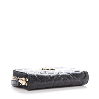 Chanel Caviar Camellia Embossed Zip Coin Purse Black 4 of 7
