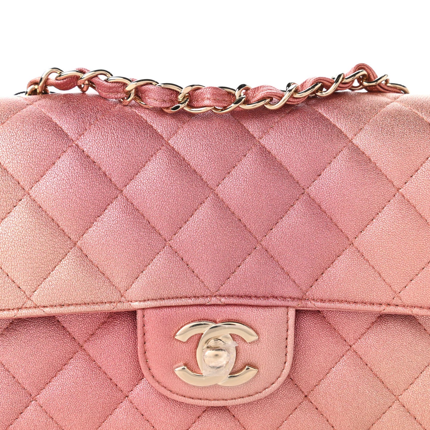 Metallic Lambskin Quilted Ombre Mini Rectangular Flap Pink