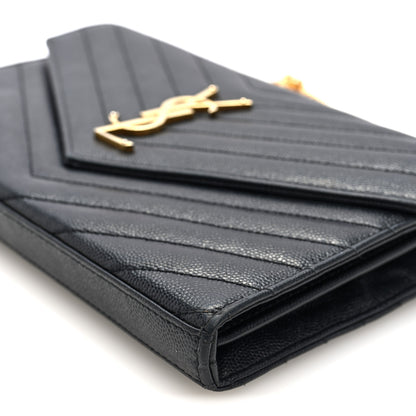 Saint Laurent Grain De Poudre Matelasse Chevron Monogram Chain Wallet Black 9 of 9