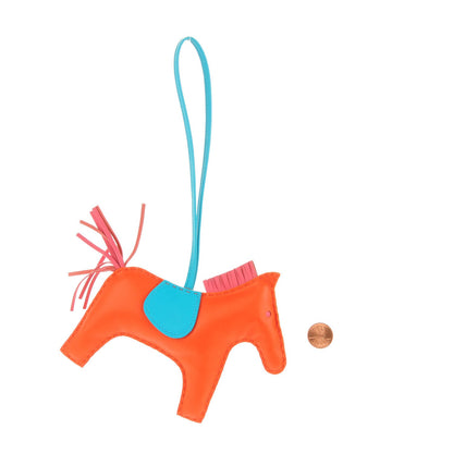 Hermes Milo Lambskin Grigri Rodeo Horse Bag Charm GM Rose Azalee Orange Poppy Bleu Azteque 2 of 3