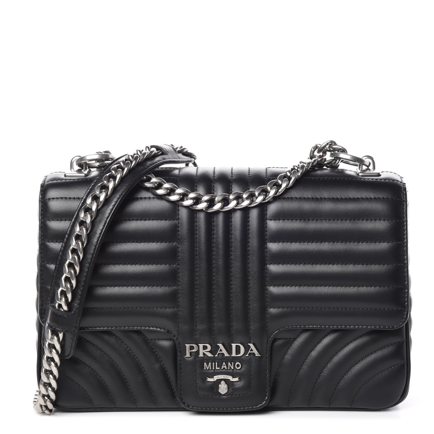 Prada Soft Calfskin Impunture Diagramme Large Chain Flap Shoulder Bag Black 1 of 8