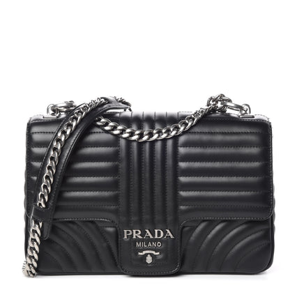 Prada Soft Calfskin Impunture Diagramme Large Chain Flap Shoulder Bag Black 1 of 8