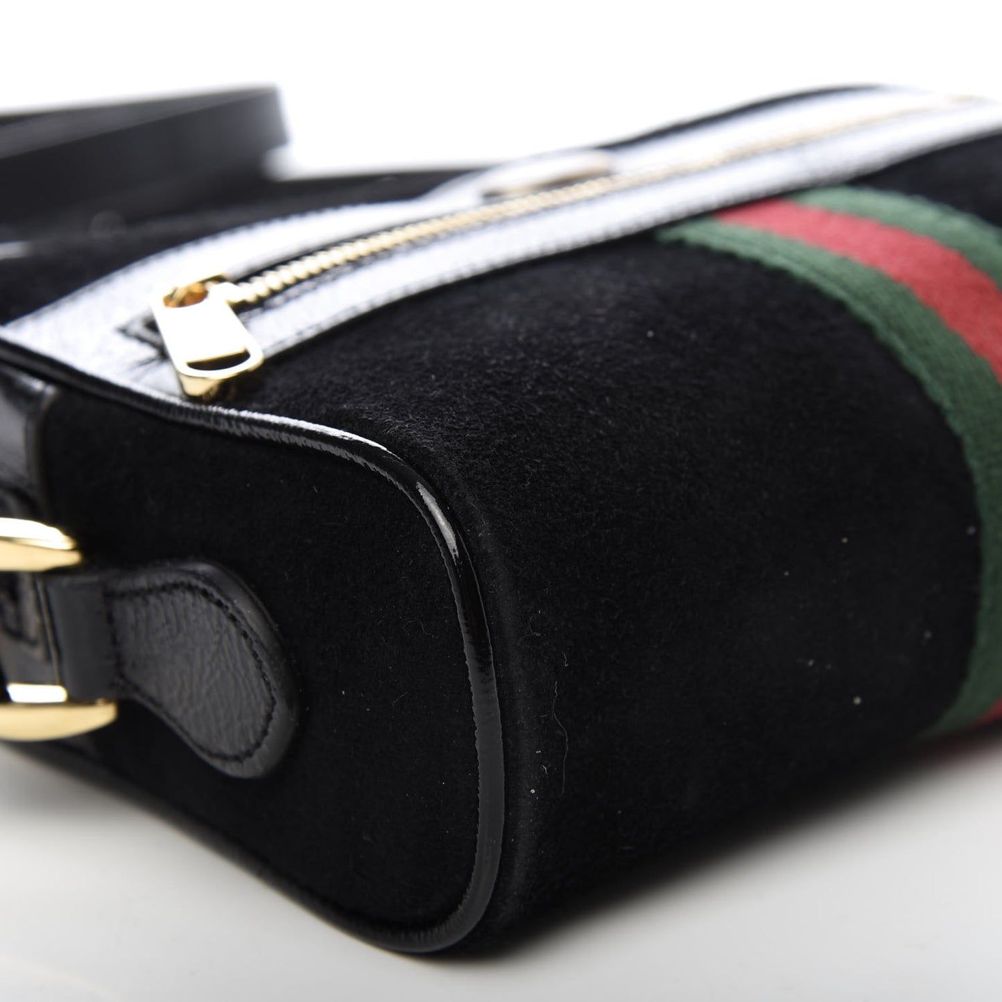 Suede Patent Web Mini Ophidia Shoulder Bag Black